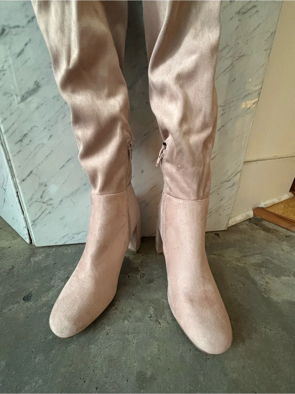 Sexy Chinese Laundry Women's Over-the-Knee Block Heel boots blush pink